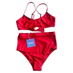 NWT Missguided Front Knot Tie High Waist Red Bikini Set